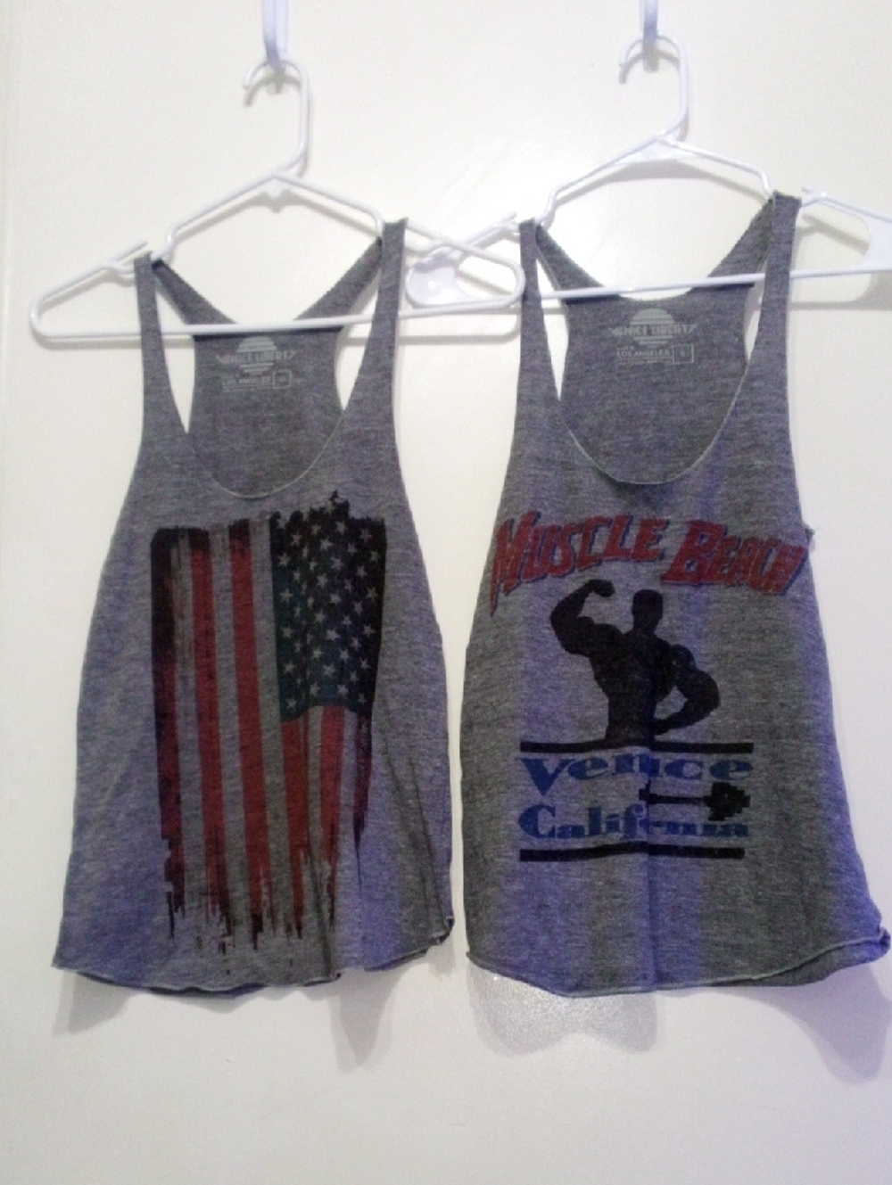2 Muscle Beach Venice Gray Graphic Tank Tops